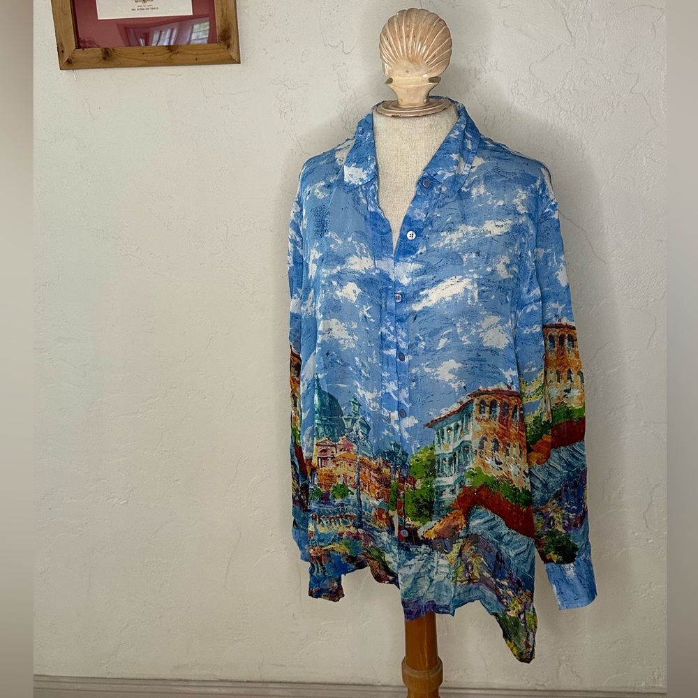 Embellished viscose top with Italian Venice and cloud print - lovely for Spring!